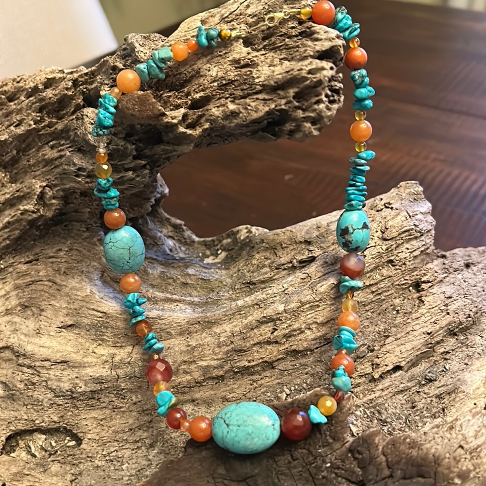 Genuine 14K Turquoise and Chalcedony 17” Necklace
